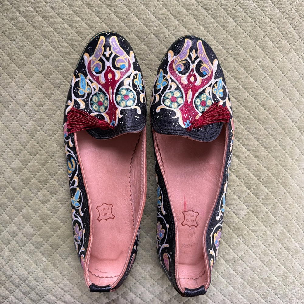 Women's Hand Painted Black Leather Flats